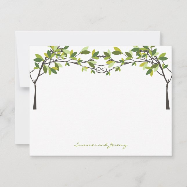 Knotted Liebe Trees Wedding Monogram Danke Card (Vorderseite)