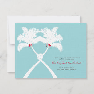 Knotted Palm Trees Hearts Beach Wedding Empfang Einladung