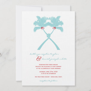 Knotted Palm Trees Hearts Tropical Beach Hochzeit Einladung