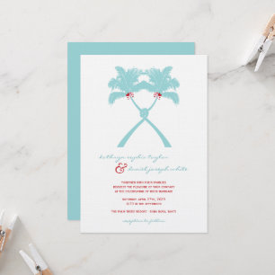 Knotted Palm Trees Hearts Tropical Beach Hochzeit Einladung