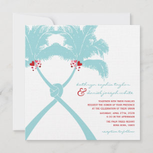 Knotted Palm Trees Hearts Tropical Beach Hochzeit Einladung