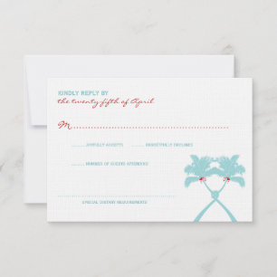 Knotted Palm Trees Hearts Tropical Beach Hochzeit RSVP Karte