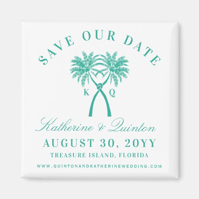 Knotted Palm Trees Hearts Wedding Save the Date Magnet (Vorne)