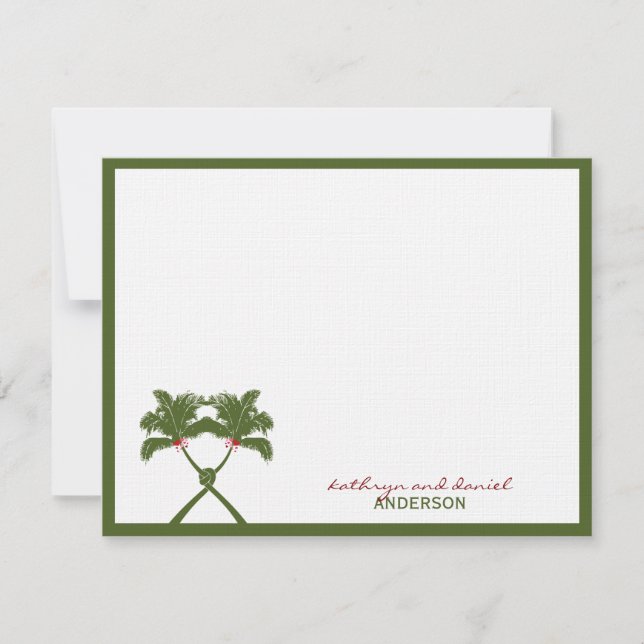 Knotted Palm Trees Red Liebe Tropical Beach Hochze Dankeskarte (Vorderseite)