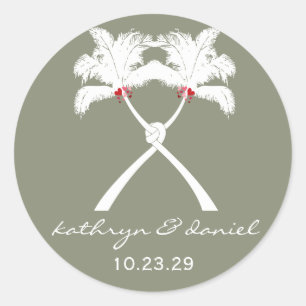 Knotted Palm Trees Red Liebe Tropical Beach Hochze Runder Aufkleber
