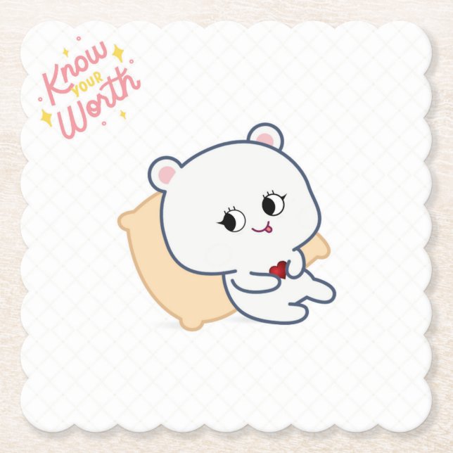 Know Your Worth Cute Bear Coaster Untersetzer (Vorderseite)