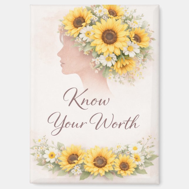 Know Your Worth Sunflower Affirmation Magnet (Vorderseite)