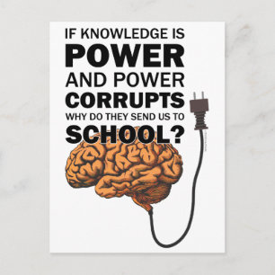 Knowledge Power Funny Quote Ironic Meme Brain Postkarte