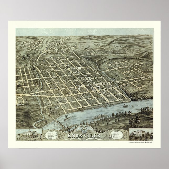 Knoxville, TN Panorama Karte - 1871 Poster (Vorne)