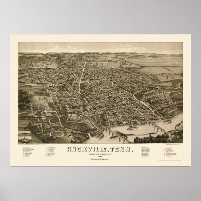 Knoxville, TN Panorama Karte - 1886 Poster (Vorne)