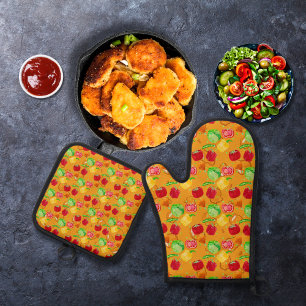 knusprig, knusprig, orange ofenhandschuh & Topflappen-Set
