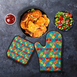 knuspriger, knuspriger Salat aquamarin blau Ofenhandschuh & Topflappen-Set