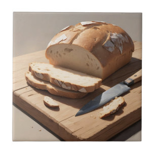 Knuspriges Brot und Scheiben auf Holzbrett Fliese