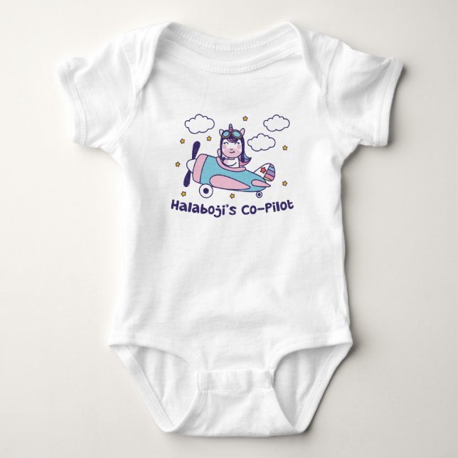 Ko-Pilot von Halaboji - Einhornflugzeug Baby Strampler (Vorderseite)
