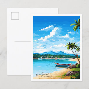 Ko Samui Thailand Reise Vintage Illustration Postkarte