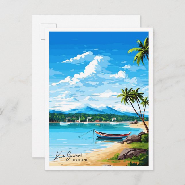 Ko Samui Thailand Reise Vintage Illustration Postkarte (Vorne/Hinten)