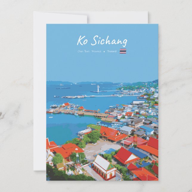 Ko Sichang, Thailand - Lebendige Hafenansicht Einladung (Vorderseite)