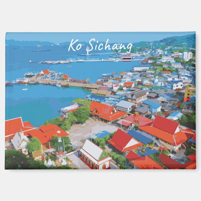 Ko Sichang, Thailand - Lebendige Hafenansicht Magnet (Vorderseite)