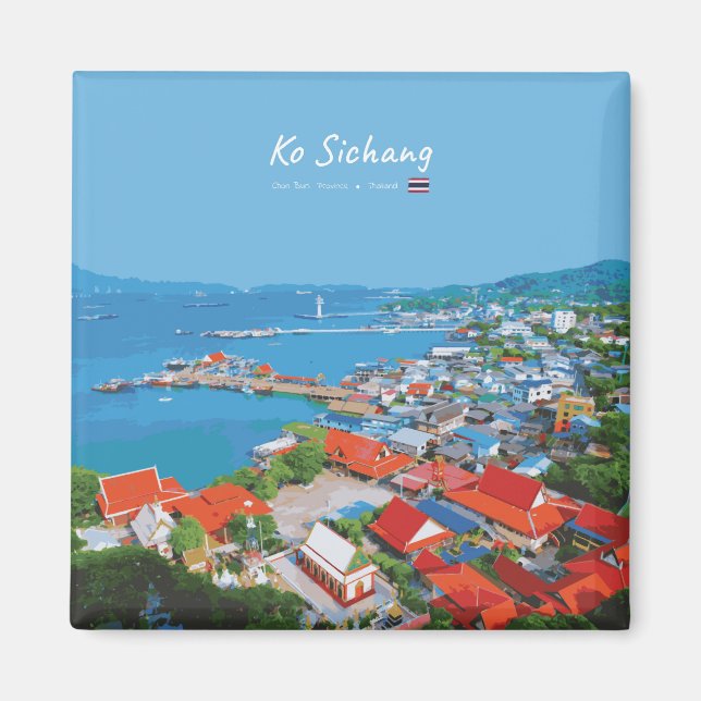 Ko Sichang, Thailand - Lebendige Hafenansicht Magnet (Vorne)