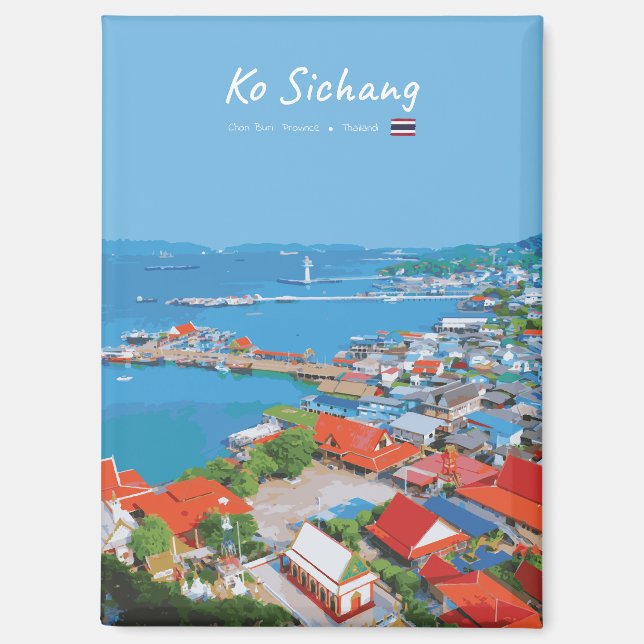 Ko Sichang, Thailand - Lebendige Hafenansicht Magnet (Vorderseite)