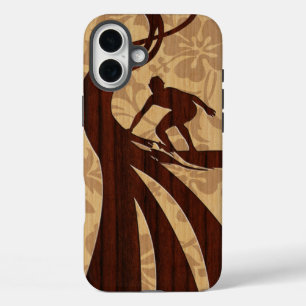Koa Wood Surfer Imitate Holzsurfboard iPhone 16 Plus Hülle
