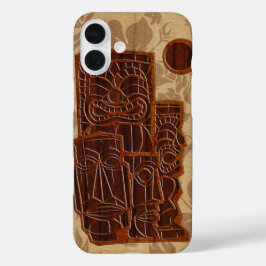 Koa Wood Tiki Sun Imitate HolzSurfboard iPhone 16 Plus Hülle