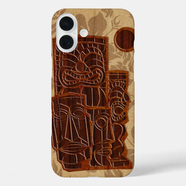 Koa Wood Tiki Sun Imitate HolzSurfboard Case-Mate iPhone Hülle (Rückseite)
