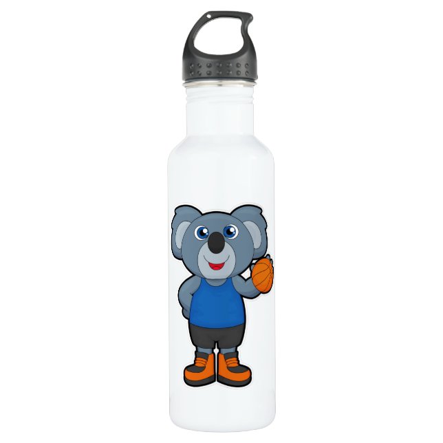 Koala als Basketballspieler mit Basketball Edelstahlflasche (Vorderseite)