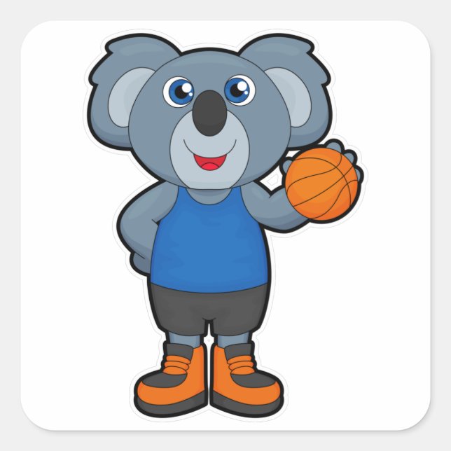 Koala als Basketballspieler mit Basketball Quadratischer Aufkleber (Vorderseite)