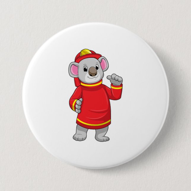 Koala als Feuerwehrmann mit Helmet Button (Vorderseite)