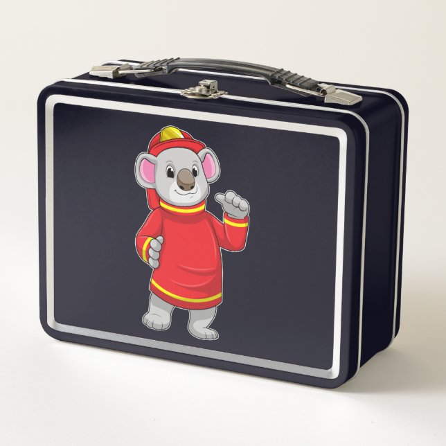 Koala als Feuerwehrmann mit Helmet Metall Brotdose (Vorderseite)