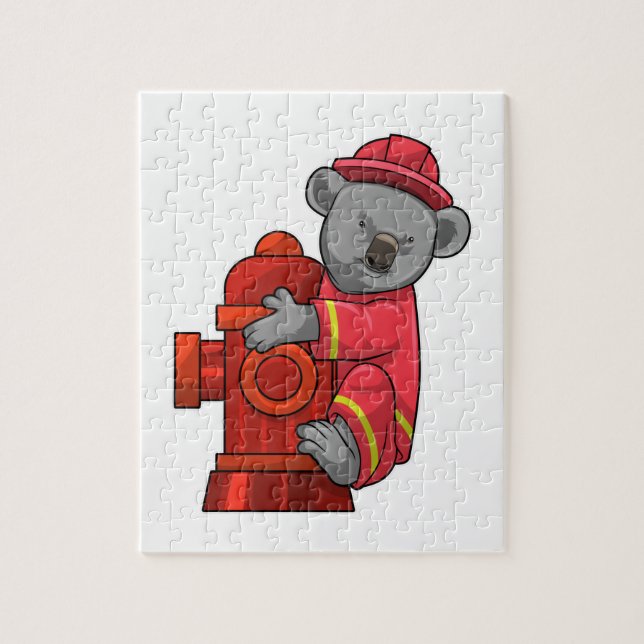 Koala als Feuerwehrmann mit Hydranten Puzzle (Vertikal)