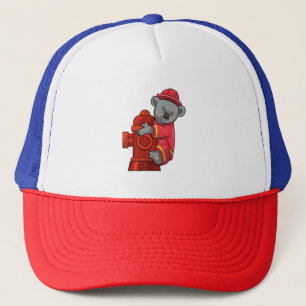Koala als Feuerwehrmann mit Hydranten Truckerkappe