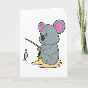 Koala als Fischer mit Angelrute und Fisch Karte