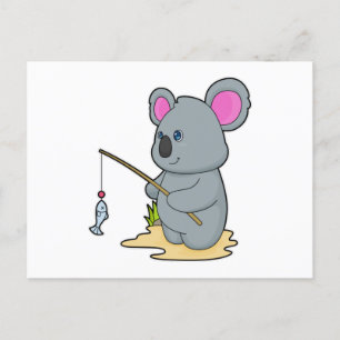 Koala als Fischer mit Angelrute und Fisch Postkarte