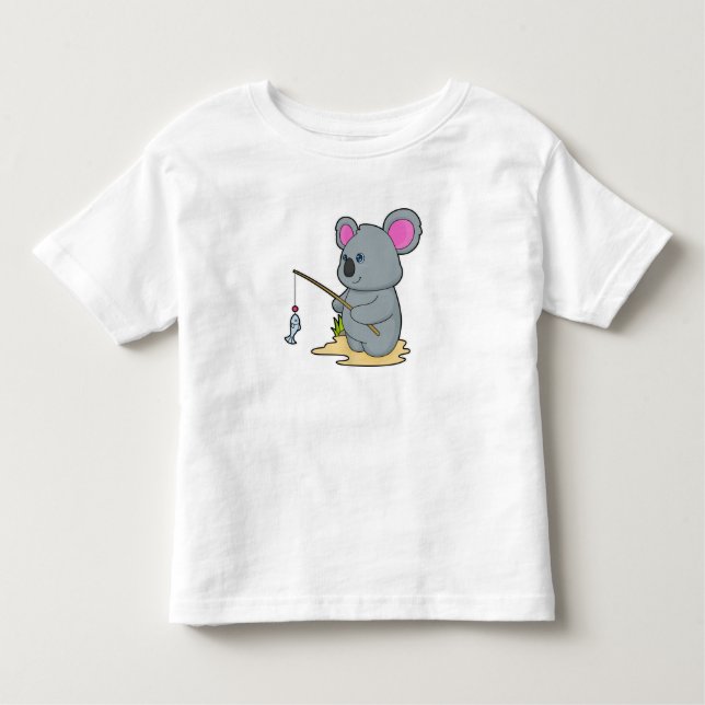 Koala als Fisher mit Angelstab und Fisch Kleinkind T-shirt (Vorderseite)