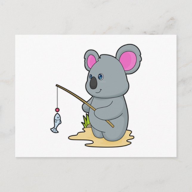 Koala als Fisher mit Angelstab und Fisch Postkarte (Vorderseite)