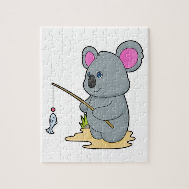 Koala als Fisher mit Angelstab und Fisch Puzzle (Vertikal)