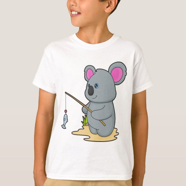 Koala als Fisher mit Angelstab und Fisch T-Shirt (Vorderseite)