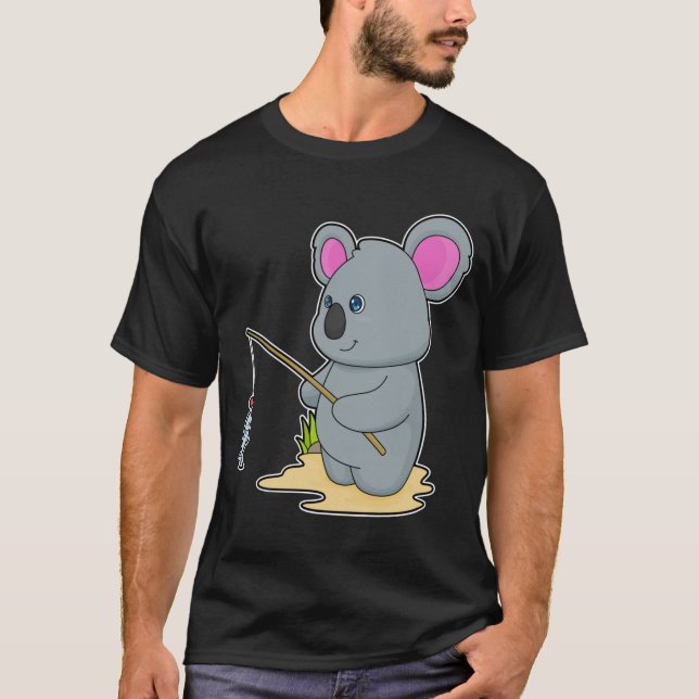 Koala als Fisher mit Angelstab und Fisch T-Shirt (Vorderseite)