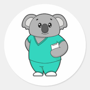 Koala als Krankenschwester mit Notepad Runder Aufkleber