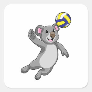 Koala als Volleyballspieler mit Volleyball Quadratischer Aufkleber