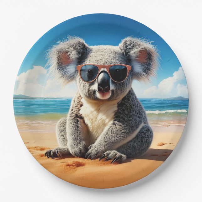 Koala am Sandstrand Pappteller (Vorderseite)