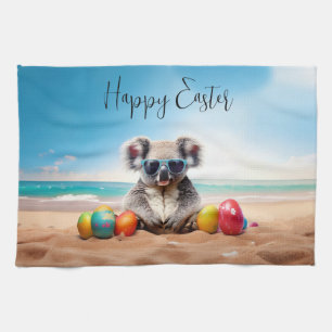 Koala am Strand mit Ostereiern Frohe Ostern Geschirrtuch