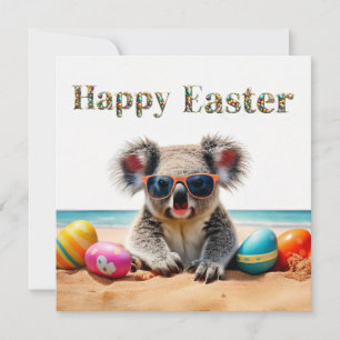 Koala am Strand mit Ostereiern Happy Oaster Feiertagskarte