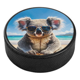 Koala an einem sandigen Strand Eishockey Puck