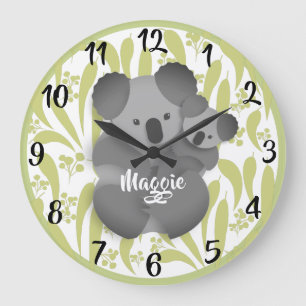Koala and Baby Joey Große Wanduhr