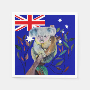 Koala Aquarellgummi-Baum Australische Flagge Serviette