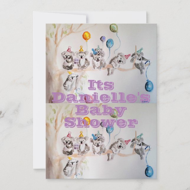 Koala Art Watercolor Girls Babydusche Einladung (Vorderseite)