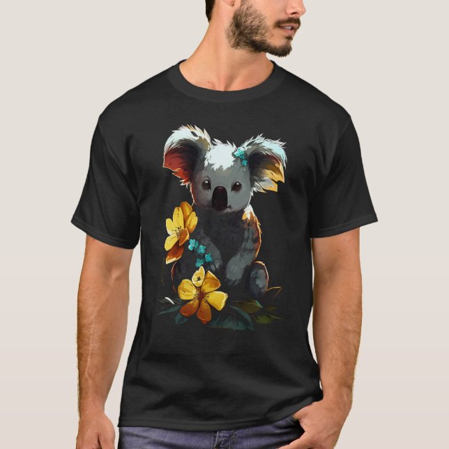 Koala Artwork  Flowers Animal Motif Koala T-Shirt (Vorderseite)